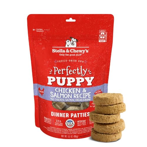 Stella & Chewys Freeze Dried Raw Dinner Patties Crafted for Puppies Grain Free Protein Rich Perfectly Puppy Chicken & Salmon Recipe 5.5 oz Bag