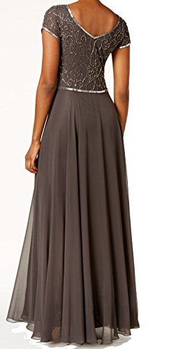 J Kara Women's Cap V-Neck Beaded Dress, Slate/Mercury, 14