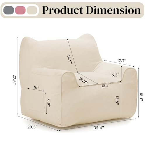 HOMMPA Bean Bag Chair for Adults with Armrests- Cat Shaped Large Comfy Beanbag Lazy Floor Sofa Chair for Living Room Bedroom Dorm Beige - image 8