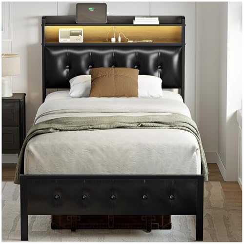 Listado de Cama Individual Niño - 5 favoritos. 50 FABATO Base De Cama Individual - Cabecera Individual Tapizada con Luces LED 2 Salidas de CA y 2 USB con cabecero Antideslizante, Base de Cama Resistente sin Ruido (Negro)