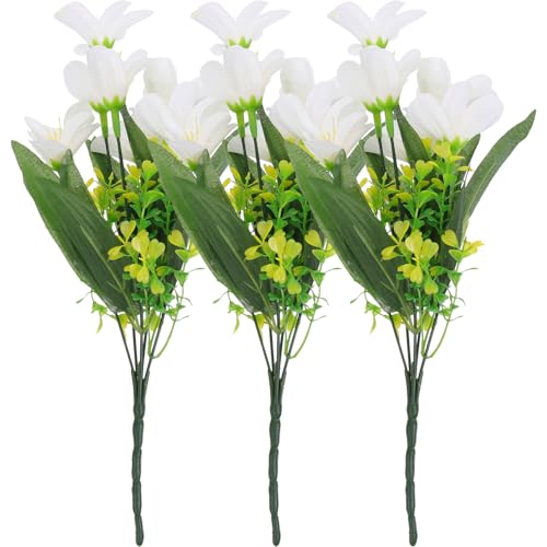 MUELODSIC Künstlicher Lilienstrauß 3 Stück Realistische Seidenblumen In Milchweiß Wiederverwendbare Hochzeits und Partydekoration Pflegeleichte Tischblumen Umweltfreundliche Requisite