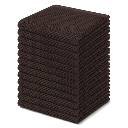 Image of Homaxy 100% Cotton Waffle Weave Kitchen Dish Cloths, Ultra Soft Absorbent Quick Drying Dish Towels, 12 x 12 Inches, 12-Pack, Dark Brown