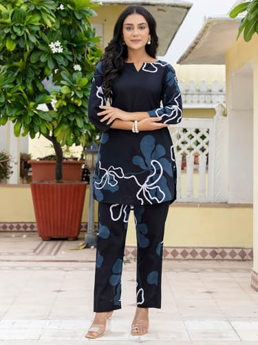 Image of feranoid Elegant V-Neck 3 /4 Sleeve Kurta & Pant Co-ord Set (S-XXL)