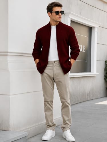 Image of TYSORT Men's Cotton Full Sleeve High Neck Full Zipper Sweater for Men, Cable Knitted Cardigan for Men
