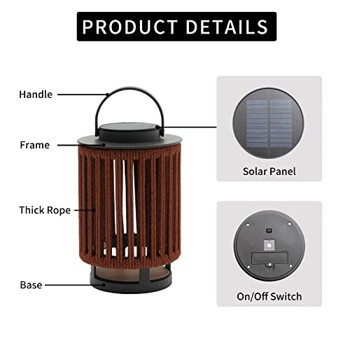 Lebenliebe Outdoor Solar Lights Patio Decorative Lanterns Aluminum Braided Rope Lantern With Handle For Yard, Lawn, Garden,Red,15.8 Inches #TOP1