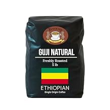 Revocup Ethiopian Guji Natural Coffee 5Lb Naturally Processed Speciality grade Whole Bean Light/Medium Roast, Raspberry & Floral Notes, Specialty Grade, Brews 133+ Cups @ 9oz Gourmet Coffee 5Lb, Natural