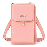 Small Crossbody Bag Cell Phone Purse Wallet Leather Card Slot Clutch for Women (Barbie Pink)