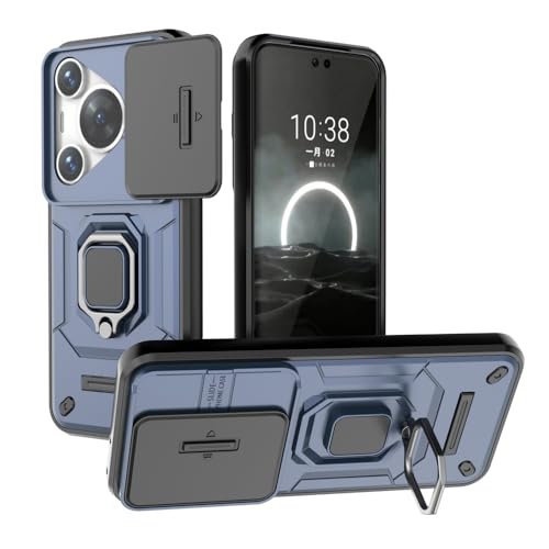 Coque Huawei Pura 70 Pro+ antichoc avec cache objectif coulissant bleu