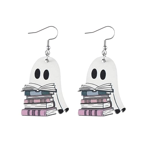 Agriajun Halloween Ghost Cartoon Dangle Earrings for Women, Cute Party Holiday Gothic Blue Pink Design Lightweight Accessories Fun Drop Earing Costume Acrylic Jewelry Gift