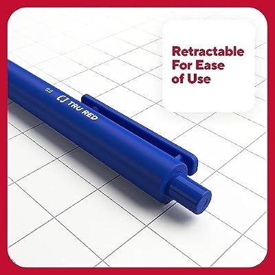TRU RED Retractable Gel Pens, Fine Point 0.5mm, Blue Ink, 5 Pack QuickDry Pens for Precise, SmearFree Writing