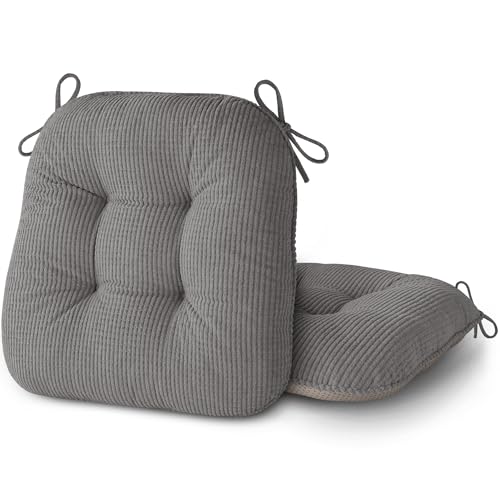 Image of AddGrace Chair Cushions for Dining Chairs Set of 2 Non-Slip Kitchen Seat Cushions with Ties Tufted Thick Seat Pads for Indoor Kitchen Dining Furniture 17 inchx16 inchx3 inch Grey