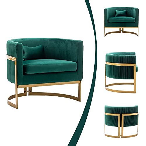 Apeaka Velvet Accent Chair, Modern Upholstered Barrel Chair, Wide Arm Chair For Living Room Bedroom Single Sofa Chair Club Chair Green With Gold Legs #TOP4