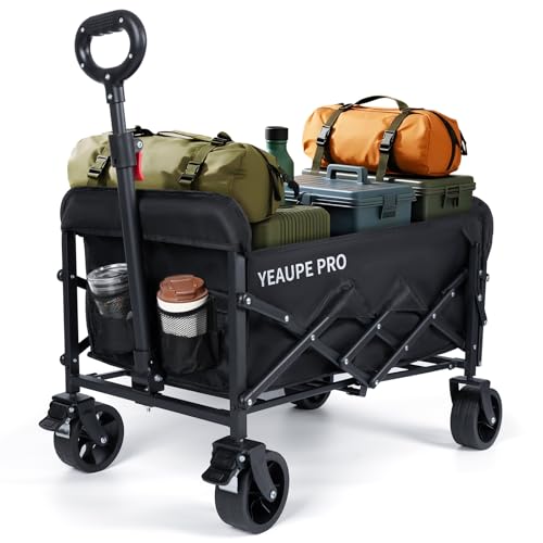 YEAUPE PRO Bollerwagen Faltbar, 125L 100KG Belastbar, All Terrain Bollerwagen mit 2 Wasserflaschentaschen und 1 Netztasche, Handwagen für Garten/Strand/Camping