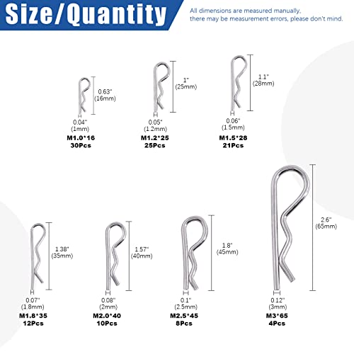 Glarks 110Pcs 304 Stainless Steel Hairpin R Clips Kit 7 Size R Cotter Pins Assortment For Automotive, Mechanics, Car Garage, Power Equipment, Cars, Trucks, Lawn Mower, Small Engine Repair #TOP1