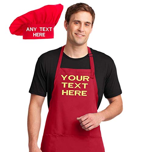 Personalized Chef Apron with Hat Set for chef Embroidered Design - Aprons