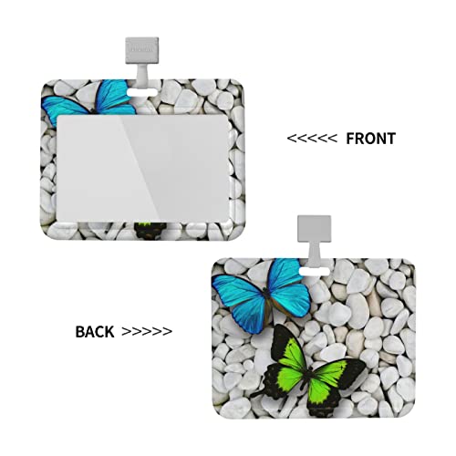 Stone Butterfly Cute Horizontal Id Badge Holder With Lanyard For Women Girls Cruise Nurse Name Tag Plastic Cover Case Protector Sleeves 4X3 Inch Travel Personalized #TOP1