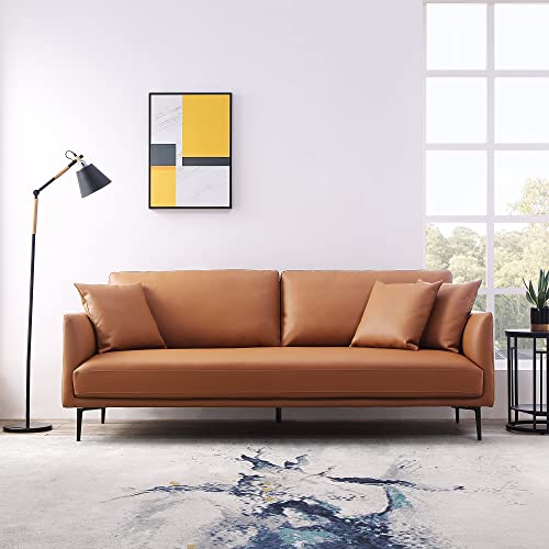 Acanva Luxury Mid-Century Modern Vegan Leather Single Cushion Living Room Sofa, 87" Couch, Mocha Bisque #TOP8