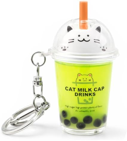 Cat Milk Cap Keychain - Cute Bubble Tea Keyring Accessory for Bags, Backpacks, and Keys image 4