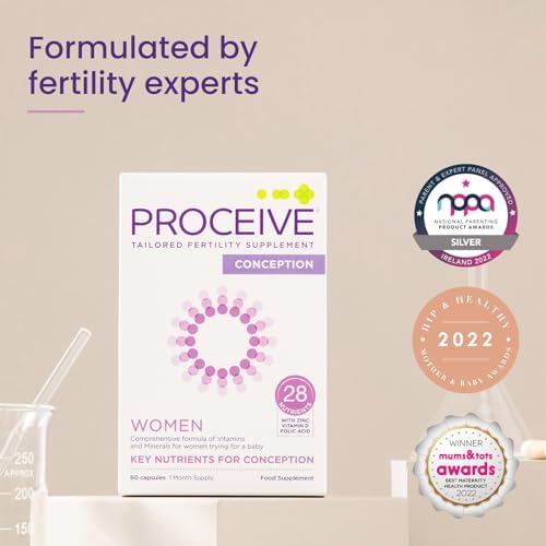 Proceive® Women Fertility Supplement for Conception - Pregnancy Vitamins for Women Trying to Conceive - Zinc, Folic Acid, Vitamin D - 60 Capsules (1 Month Supply) - Vegan