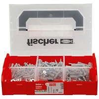 fischer FixTainer SX-Plus-Dübel, Schrauben- und Haken-Box, Dübelset mit 212 Teilen, für Beton, Voll- und Lochbaustoffe, praktische Werkzeugkiste mit Tragegriff & Klicksystem, Dübelset – Ansicht 4