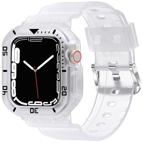 DABAOZA �N���AApple Watch�p�o���h 44mm 45mm 42mm ���Ȕ�����������W�F���[�N���X�^�� ���f�B�[�X �����Y TPU�X�g���b�v iWatch SE 3 2 1 Series 9 8 7 6 5 4 3 2 1�p (45/4
