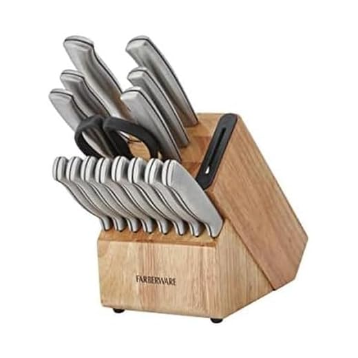 Farberware Edgekeeper 16-Piece Stainless Steel Block Set with Built in Knife Sharpener, Bamboo