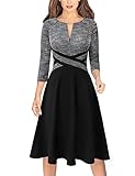 VFSHOW Womens Black Tweed Yarn-Dyed Front Zipper Slim Wear to Work Office Business Party A-Line Dress 10066 BLK XS