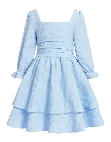 JiAmy Vestidos de manga larga para niña, vestidos de fiesta para niños, vestidos de swing para niña, línea A, vestidos escalonados, vestidos de noche para niños, para niñas de 5 a 13 años, azul, 12 13