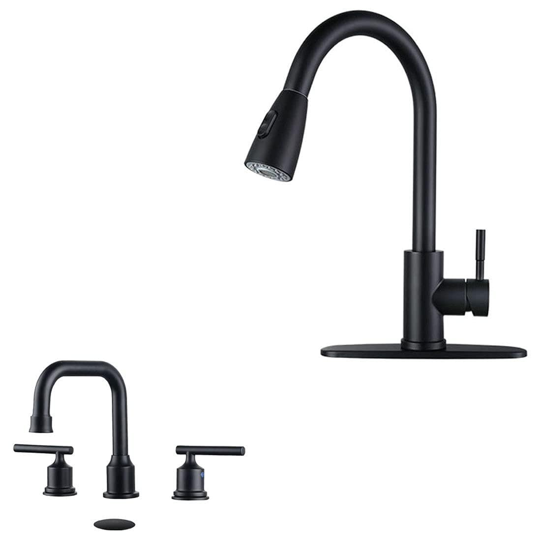 Jnfidosr Black Kitchen Faucet With Sprayer And Widespread 8 Inch Bathroom Faucet Two Handles