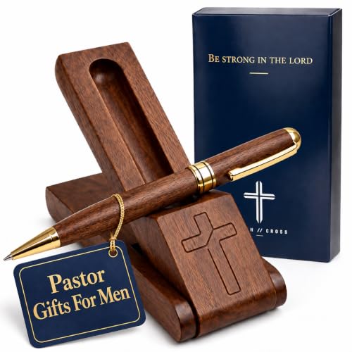 Wooden Christian Pen & Holder with Engraved Cross