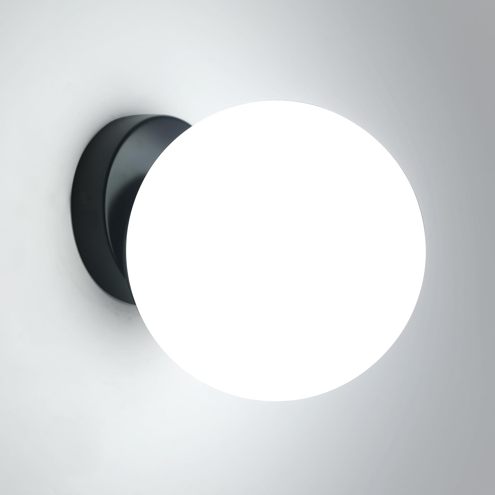Comely Glass Globe Wall Light Black 15cm E27 – Modern Industrial Wall Sconce with Clear Glass Shade, Metal Base, Indoor Wall Lamp for Living Room Bedroom Hallway Bathroom (Bulb Not Included)