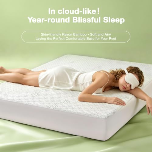Image of Twin XL Waterproof Mattress Protector 2 PACK Washable Mattress Padded Cover Rayon Bamboo Fitted Bed Protection Noiseless Plastic Back School Bed Pad Deep Pocket Up 18 inch Soft&Breathable for College Dorm