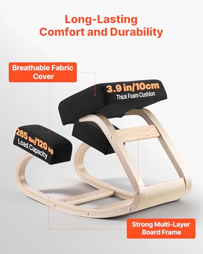 Image of VEVOR Ergonomic Kneeling Chair, Wooden Posture Knee Chair with Thick Foam Cushions and Solid Wood Frame, Adjustable Height, Natural Relief for Neck or Back Pain, Ideal for Home, Office or Meditation