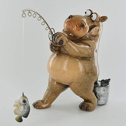 Comical Hippo Fishing Novelty Gift Joke Present Home Decor H15.5cm, Brown - Image 2