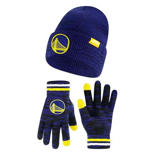 Ultra Game NBA Official Mens Super Soft Winter Beanie Knit Hat with Extra Warm Touch Screen Gloves Golden State Warriors Team Color 1SIZE