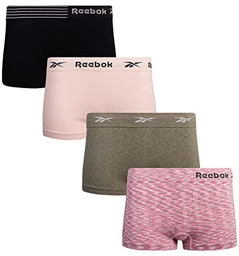 Reebok Women’s Seamless Performance Boyshort Panties with Logo Waistband (4 Pack) (SpaceDye/Four Lea
