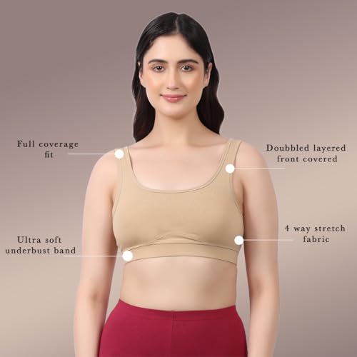 Image of Lavos Bamboo Cotton Comfort Sleeping Bra for Women, Slip On Bras to Wear at Home, Non-Padded & Non-Wired Sports Bras, Full /High Coverage, Soft Comfortable & Breathable Broad Strap Bra (Pack of 2)
