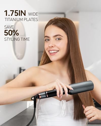 Hair Straightener 1.75 Inch Wide Titanium Flat Iron Hair Straightener for All Hair Types, Dual Voltage Flat Iron for International Travel-Black/Grey 6 41dcMe8bt L. AC