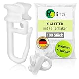Rollina Gardinenhaken Set für 6 mm Schienen | X-Gleiter + 6 Anti-Rutsch Stopper | Vorhanghaken | Gardinengleiter für 6mm Laufkanal | Made in Germany