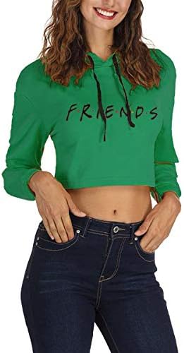 Womens Friends TV Show Short Hoodies Long Sleeve Graphic Sweatshirt Top S Grn Green