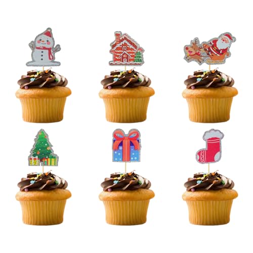 Unikato カップケーキトッパー クリスマス ケーキ飾り ケーキトッパー ケーキ挿入 クリスマスフルーツピック 6種類 12枚 楊枝 かわいい ケーキデコレーション 果物/お菓子/お弁当用 パーティグッズ Merry Christmas飾り クリスマス