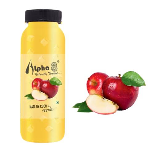 Image of Alpha8 Apple Juice Drink with Nata de Coco Chunks | Sip & Chew Fruit Beverage | 200ml Bottles (Pack of 6)
