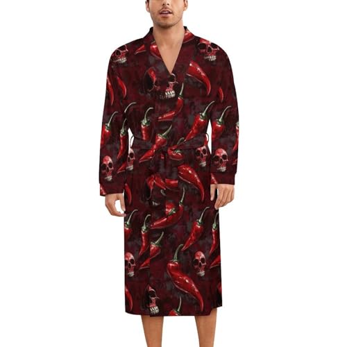 Robe de nuit en soie contre la transpiration nocturne style tête de mort rouge et piment