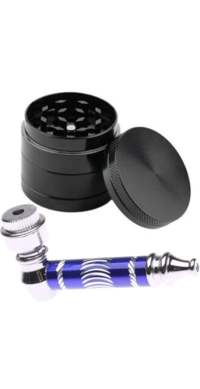 R.CETON Crusher and Metal Pipe, 4 Part Classic Metallic Herb Crusher, Grinder Medium with Honey Dust Filter (Black)-image-11