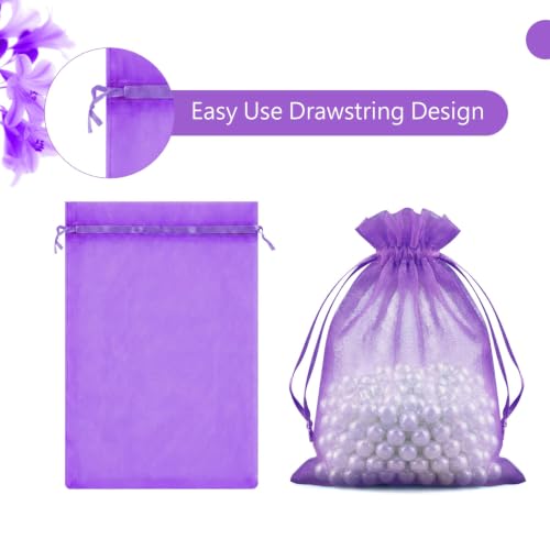 Image of FUNFERY 100PCS Purple Organza Gift Bags 4x6in,Drawstring Pouch for Jewelry