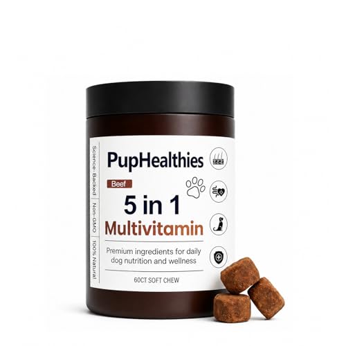 Multivitamin Daily Soft Chews Dog Vitamins A/D3/E for Immune System Probiotics Supplement Supports Hip & Joint Heart Health Skin & Coat Wellness Beef Flavor 60 Count
