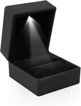 iSuperb Ring Box Black Jewelry Case Organizer with LED Light Gift Box