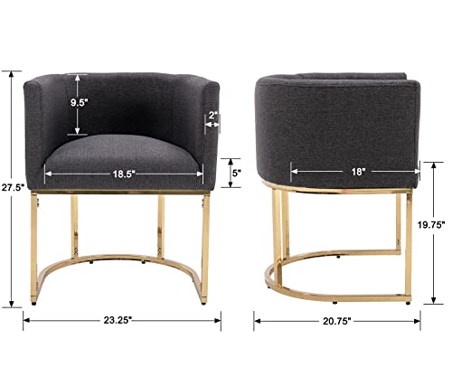 Image of HNY Mid Century Modern Upholstered Barrel Dining Chairs with Arms, Linen Kitchen & Dining Room Chairs, 18.5 inch Wide Accent Chairs for Dining Room Living Room with Gold Metal Frame, Charcoal
