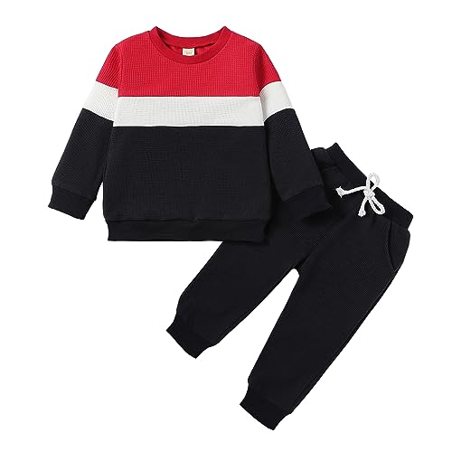 Image of Kid Toddler Boy Clothes Color Block Sweatshirt and Casual Pants 2Pcs Boys Fall Winter Outfits 1-5T