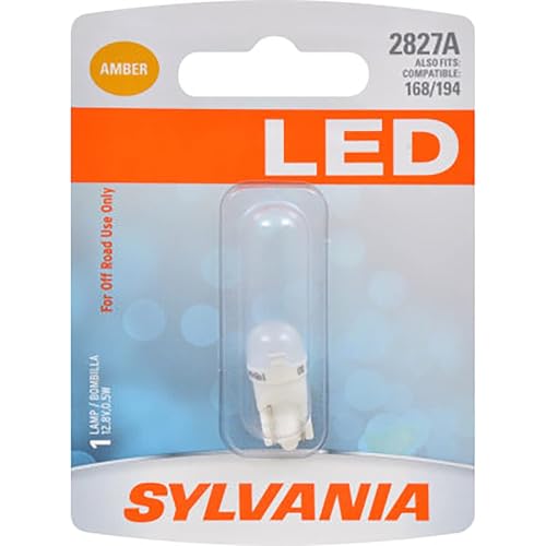 SYLVANIA - 2827 T10 W5W LED Amber Mini Bulb - Bright LED Bulb, Ideal for Roof Marker, Side Marker and More. (Contains 1 Bulb)